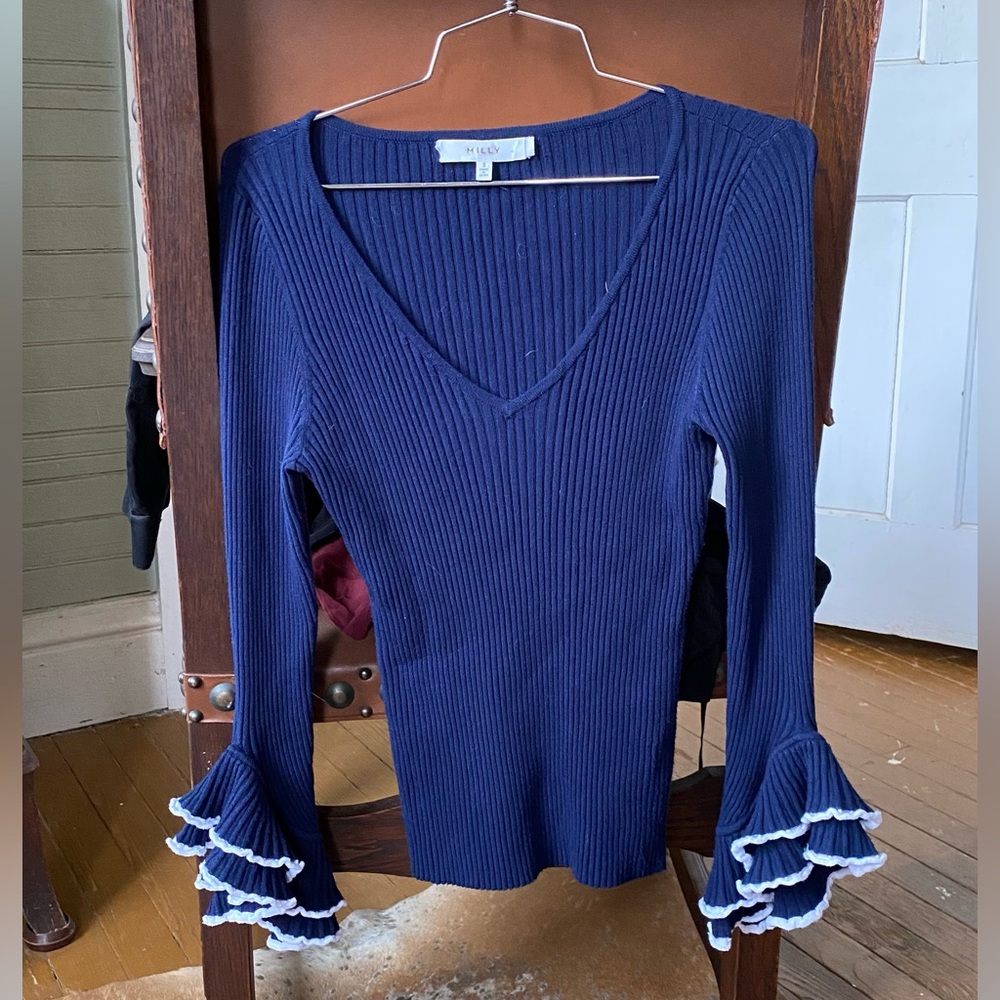 Milly ruffled sleeve nautical style sweater